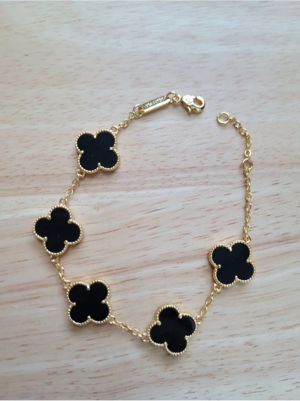 Gold and Black Four-Leaf Clover Chain Bracelet